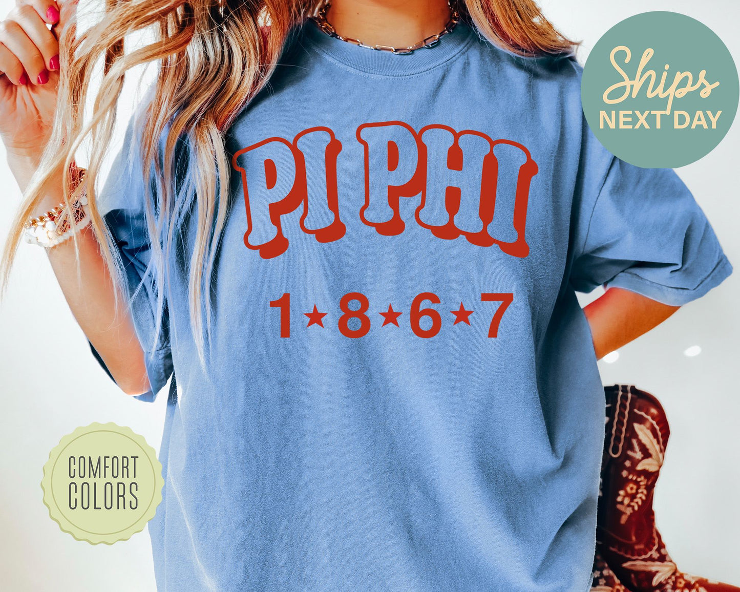 Pi Beta Phi Red Arch Comfort Colors Sorority T-shirt _ 382g