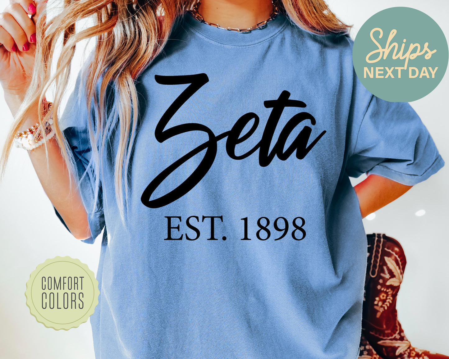 Zeta Tau Alpha Black Flowy Comfort Colors Sorority T-shirt _ 102g