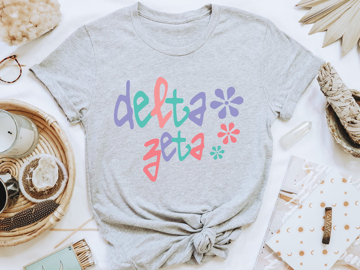 Delta Zeta Colorful Floral Sorority T-shirt _ 2616g