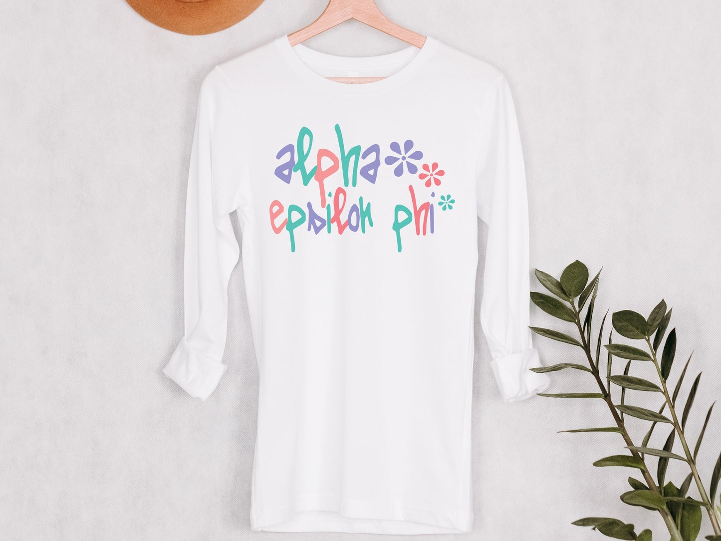 Alpha Epsilon Phi Colorful Floral Sorority Long Sleeve T-shirt _ 2605g