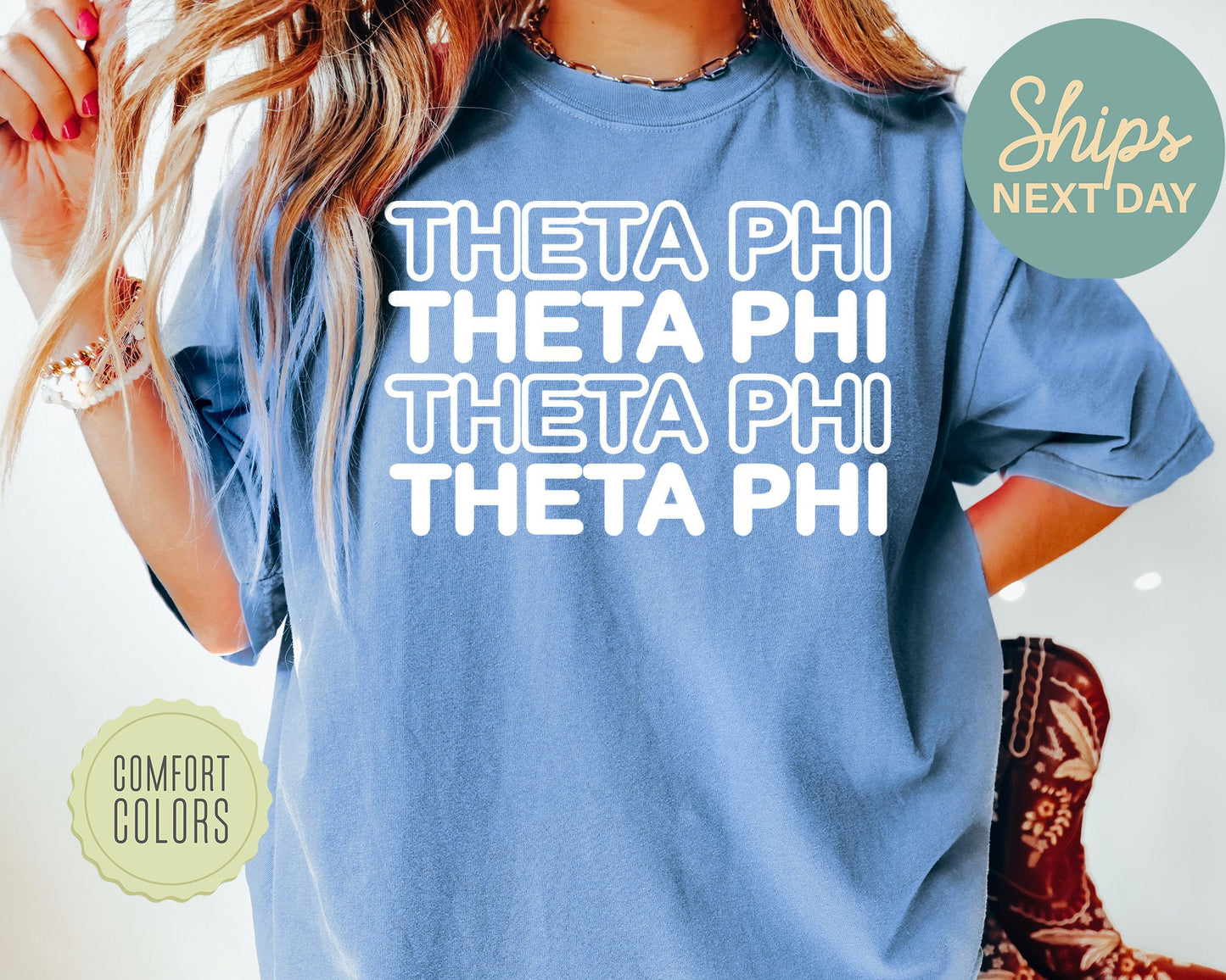Theta Phi Alpha Bold Bubble Letter Comfort Colors Sorority T-shirt _ 2236g