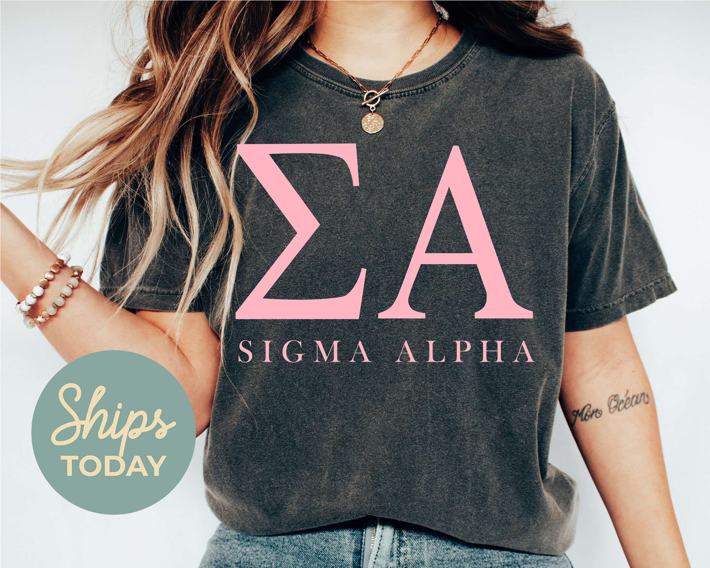 Sigma Alpha Pink Letter Sorority T-shirt _ 3491g