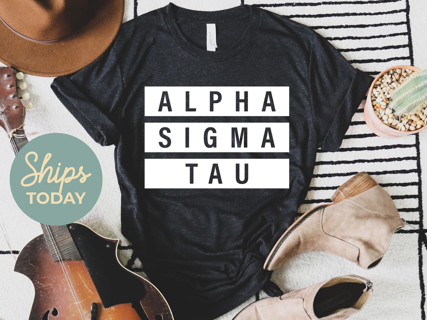 Alpha Sigma Tau Faded White Box Sorority T-shirt _ 3340g