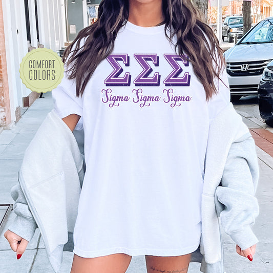 Sigma Sigma Sigma Greek Colors Comfort Colors Sorority T-shirt _ 36092g