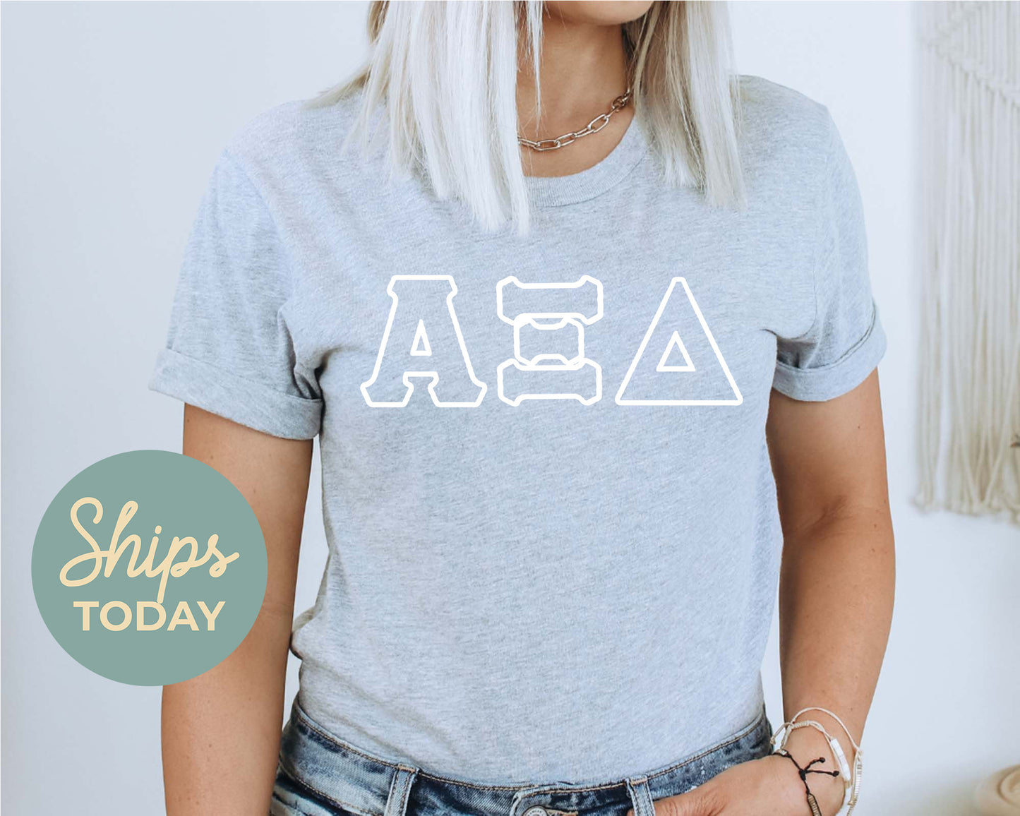 Alpha Xi Delta White Letter Outline Sorority T-shirt _ 30799g