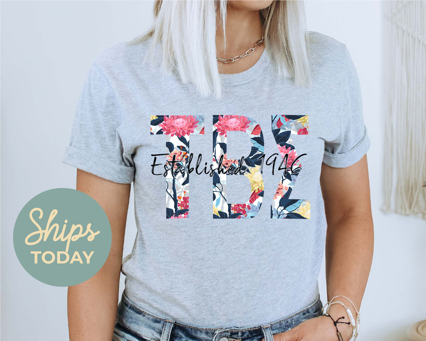 Tau Beta Sigma Floral Block Sorority T-shirt _ 3522g