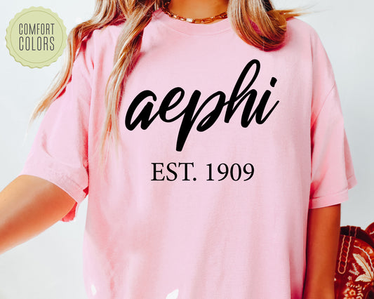 Alpha Epsilon Phi Black Flowy Comfort Colors Sorority T-shirt _ 79g