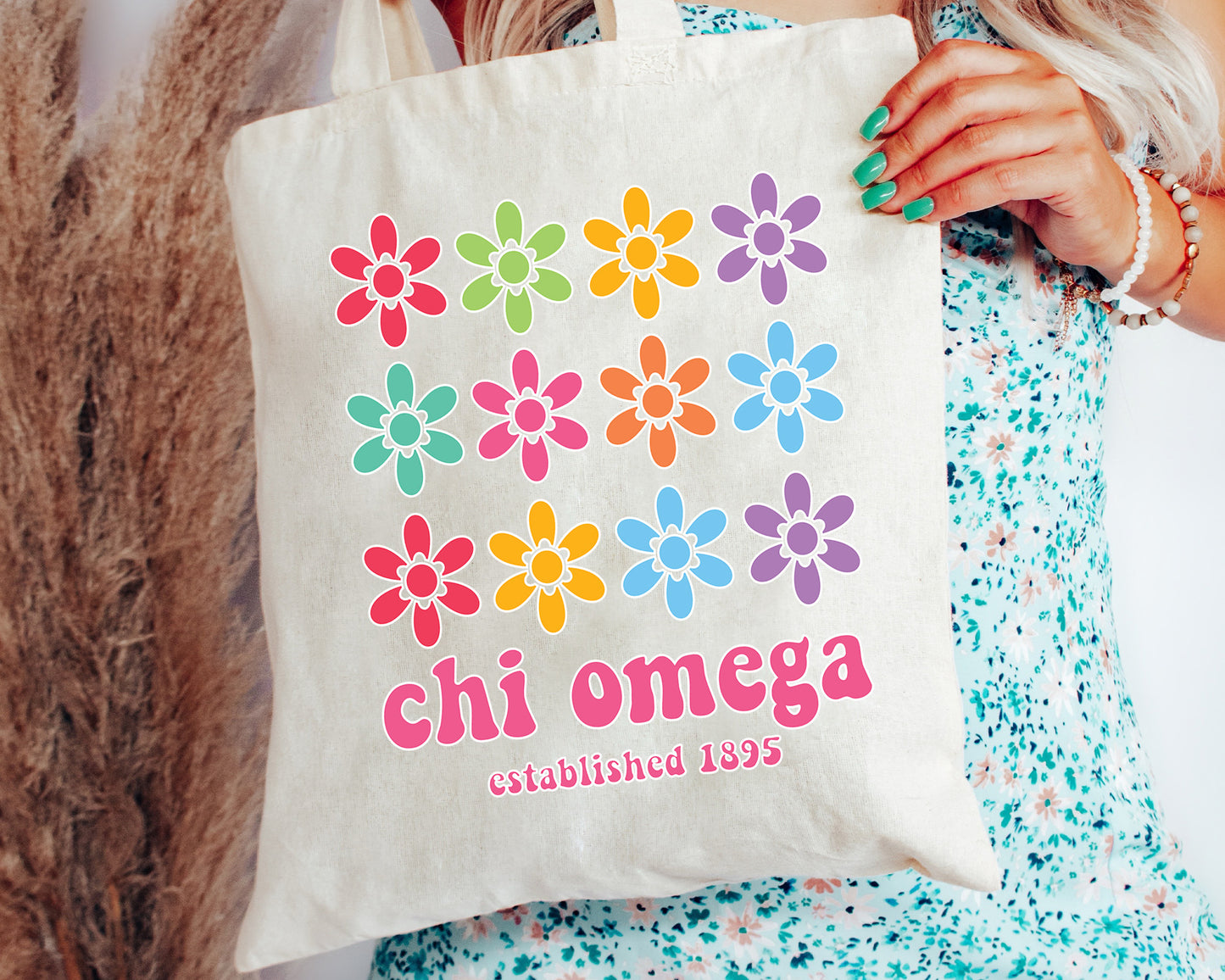 Chi Omega Floral Bloom Sorority Tote Bag _ 34524g