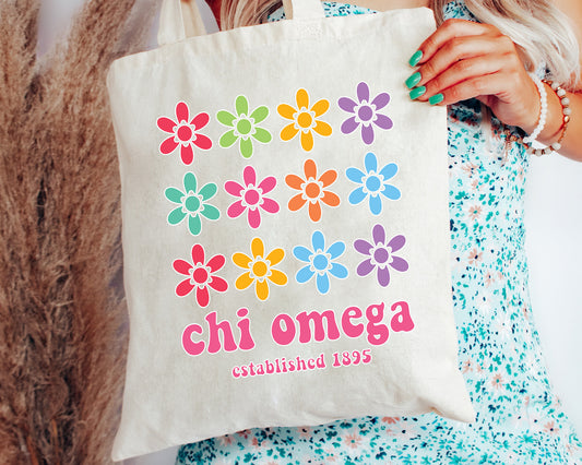 Chi Omega Floral Bloom Sorority Tote Bag _ 34524g