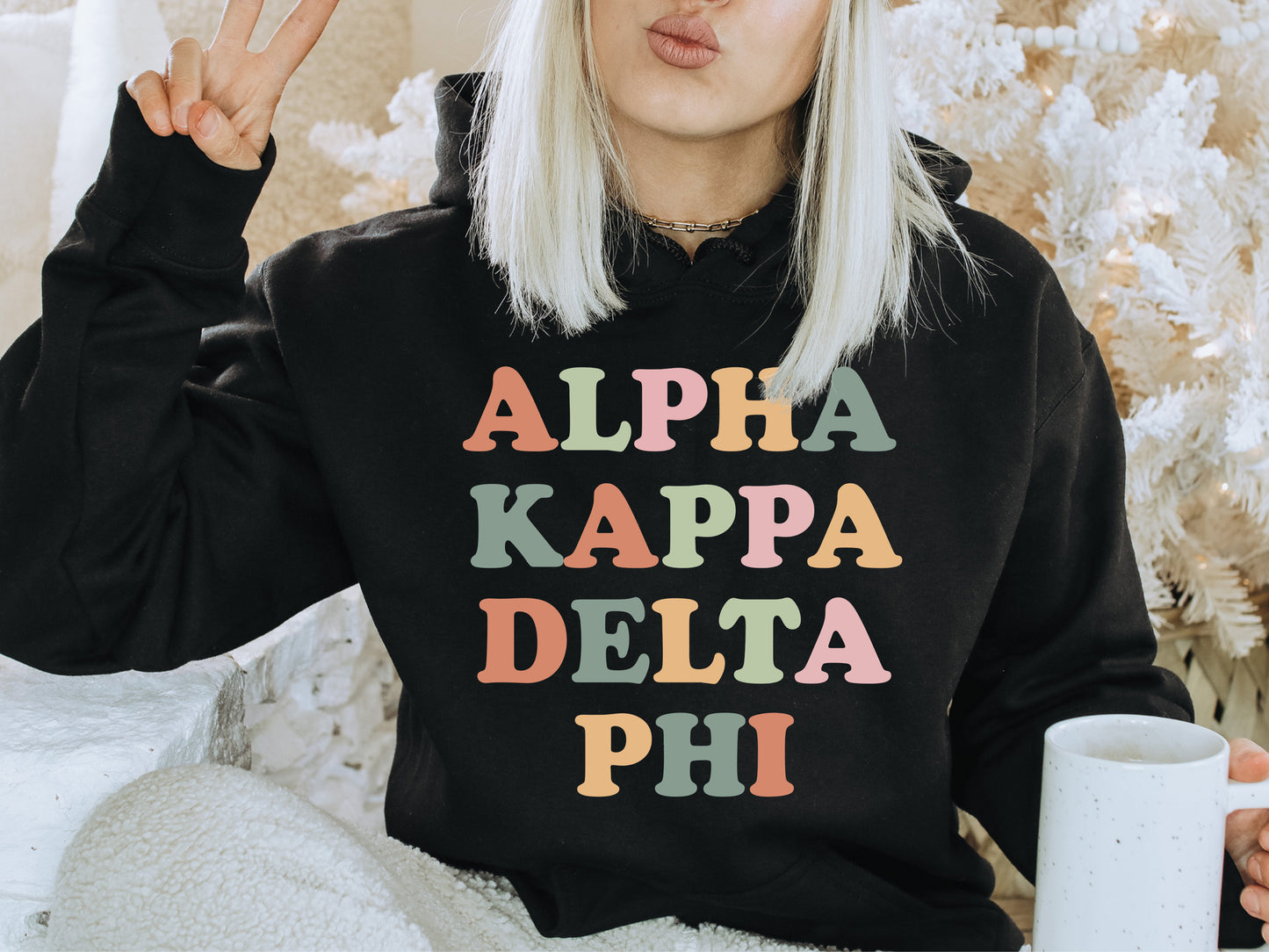 Alpha Kappa Delta Phi Bright and Colorful Sorority Hoodie _ 3467g