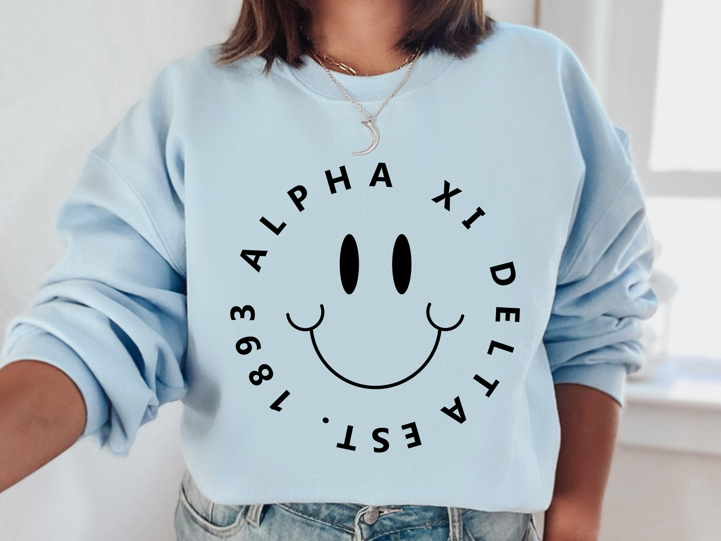 Alpha Xi Delta Smiley Face Halo Sorority Sweatshirt _ 2507g