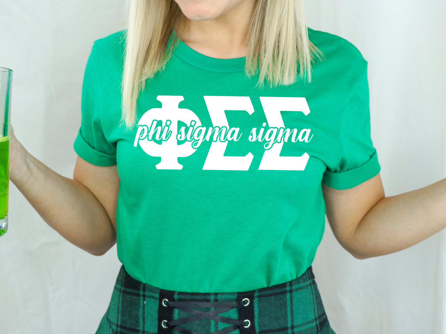 Phi Sigma Sigma Sliced White Letters Sorority T-shirt _ 2257g