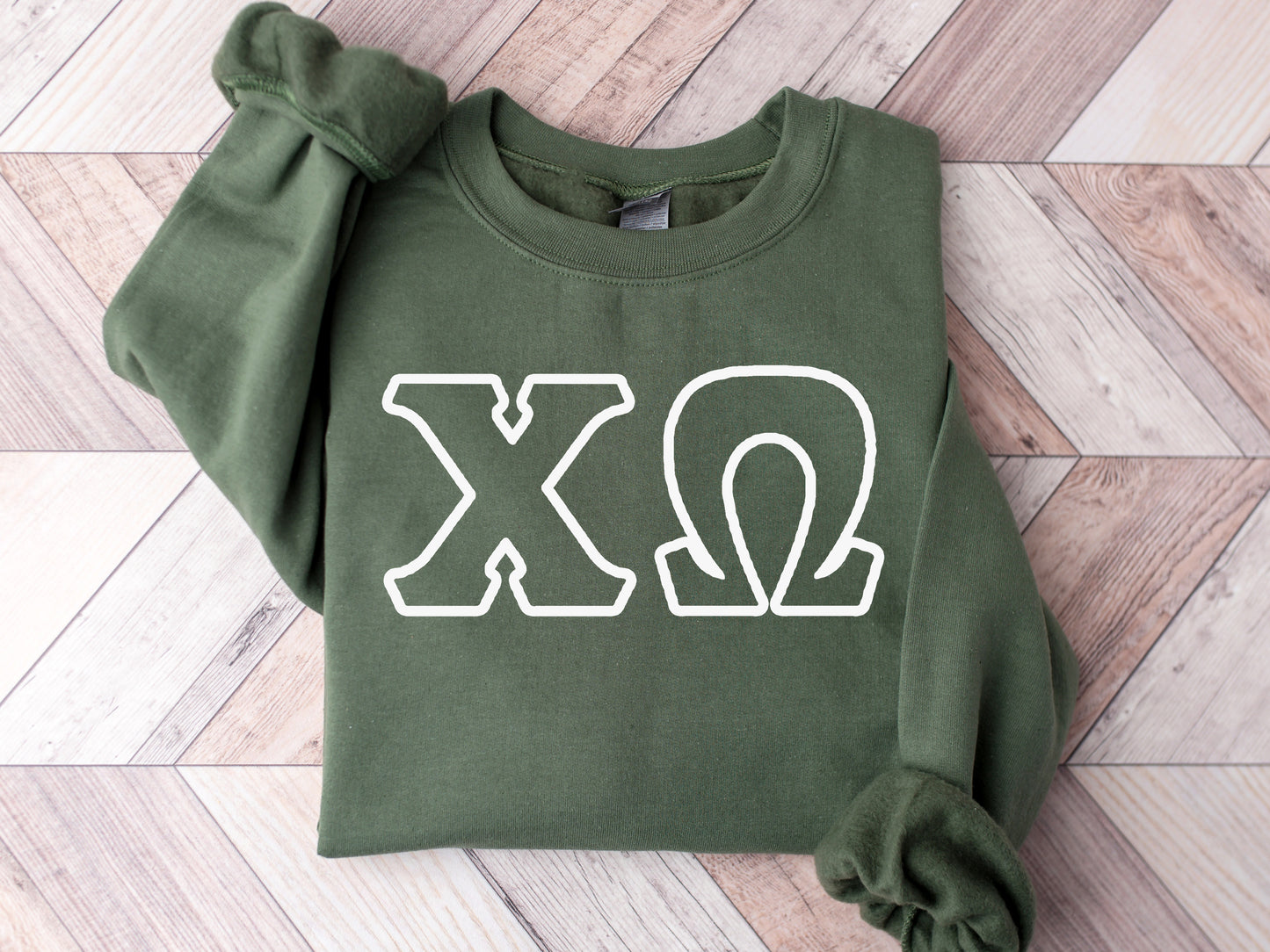 Chi Omega White Letter Outline Sorority Sweatshirt _ 30800g