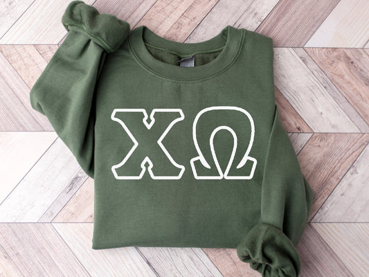 Chi Omega White Letter Outline Sorority Sweatshirt _ 30800g