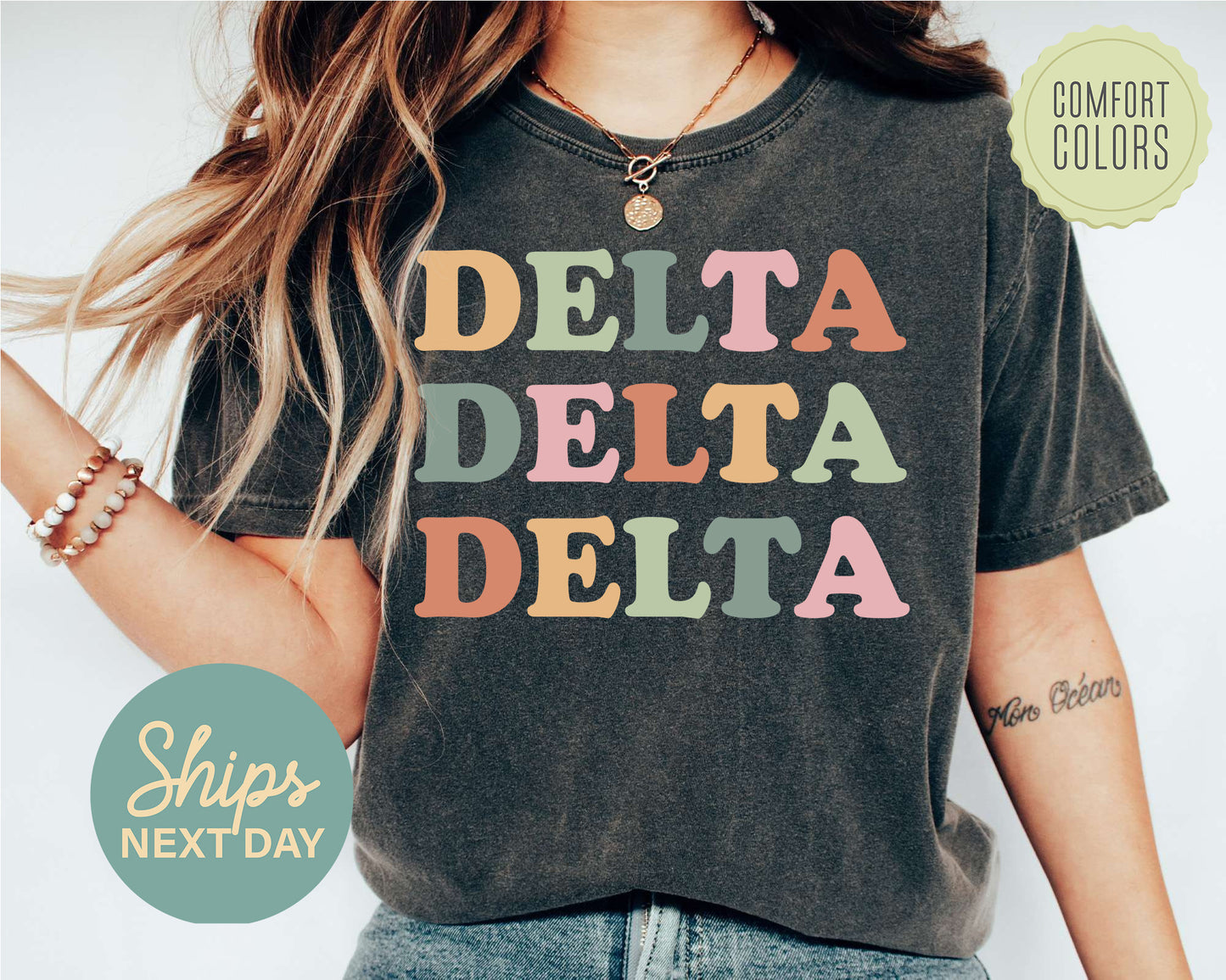 Delta Delta Delta Bright and Proud Comfort Colors Sorority T-shirt _ 424g