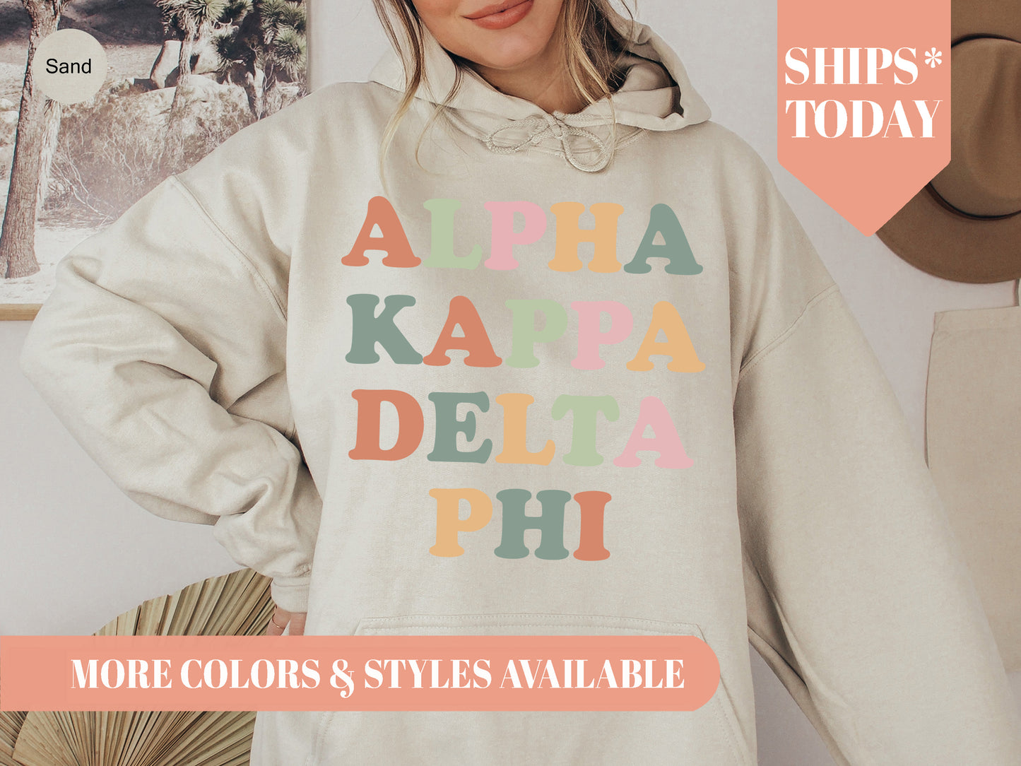 Alpha Kappa Delta Phi Bright and Colorful Sorority Hoodie _ 3467g