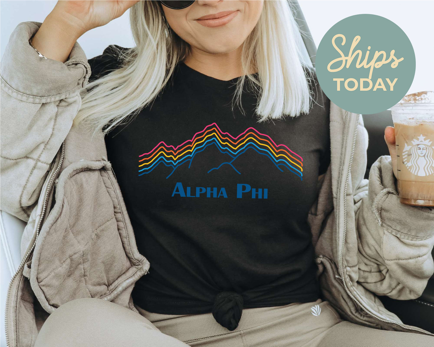 Alpha Phi Rainbow Mountains Sorority T-shirt _ 2634g