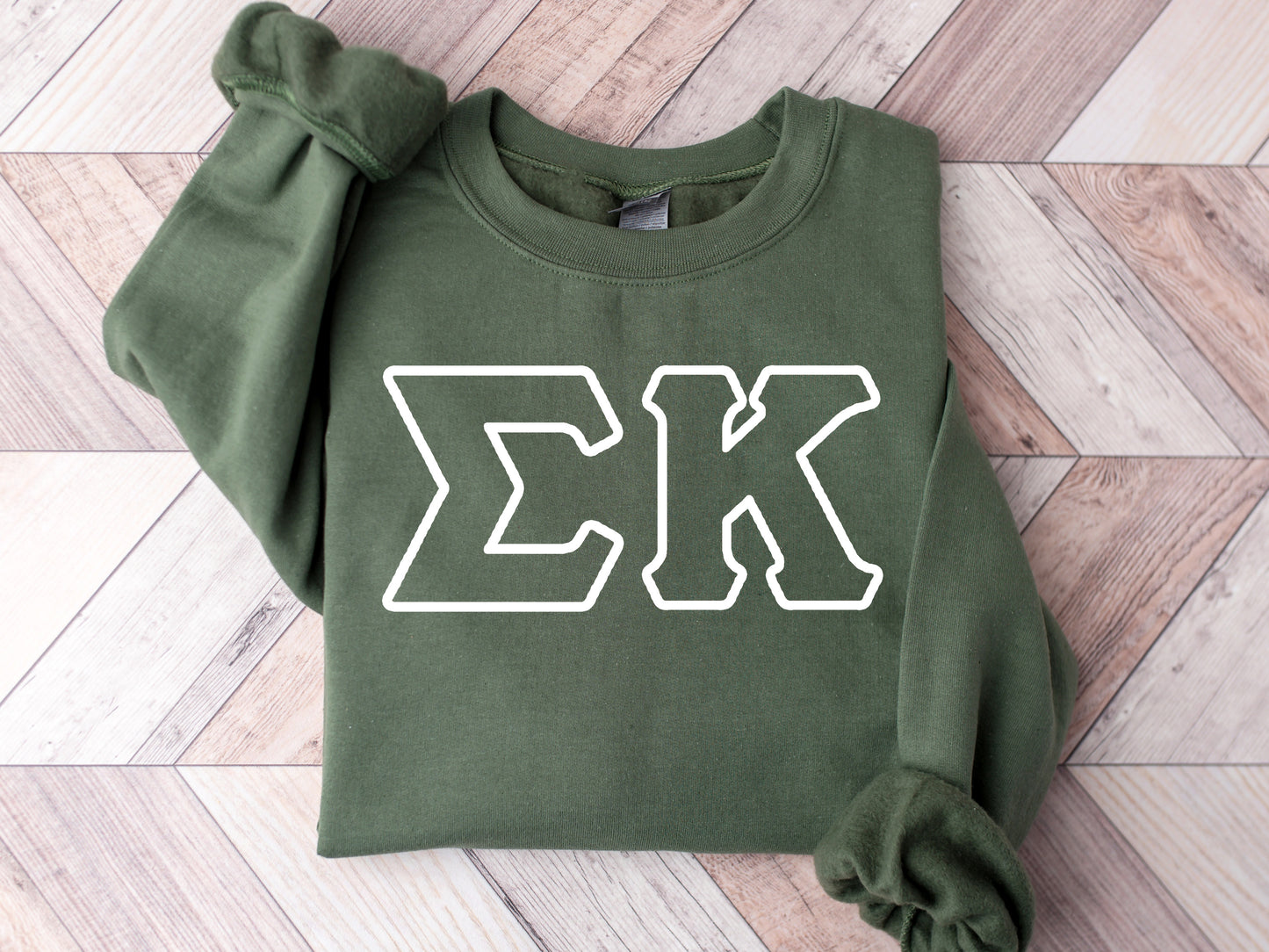 Sigma Kappa White Letter Outline Sorority Sweatshirt _ 30813g