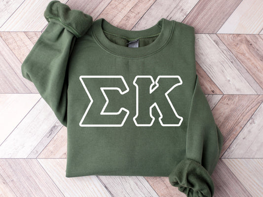 Sigma Kappa White Letter Outline Sorority Sweatshirt _ 30813g
