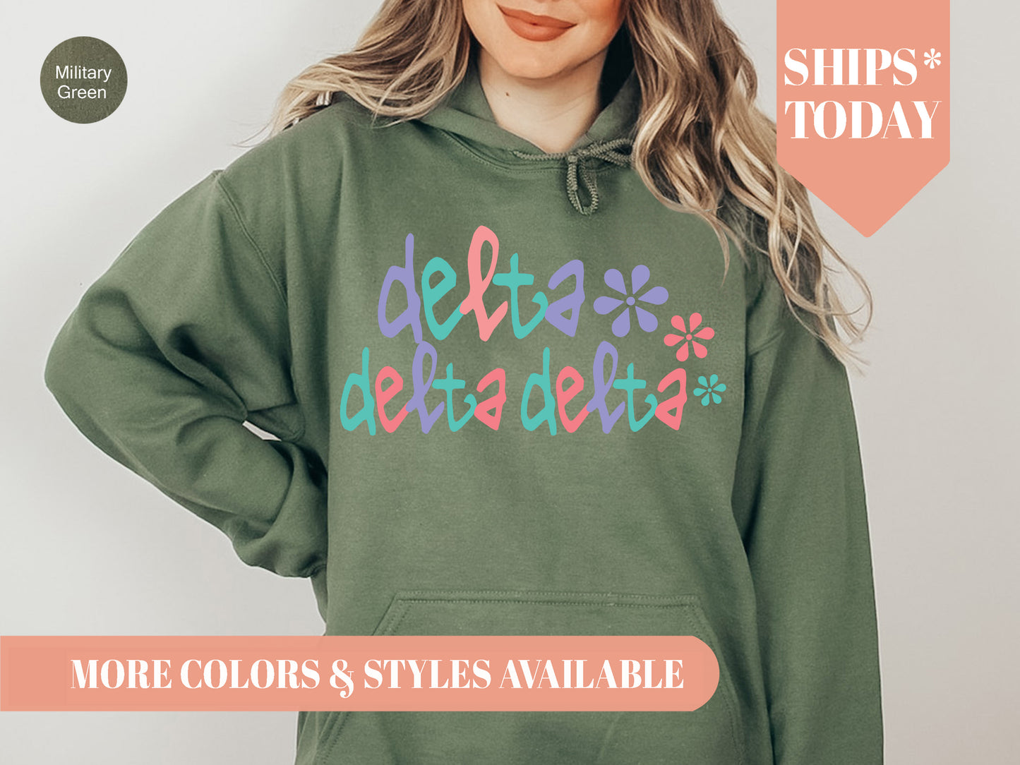 Delta Delta Delta Colorful Floral Sorority Hoodie _ 2613g