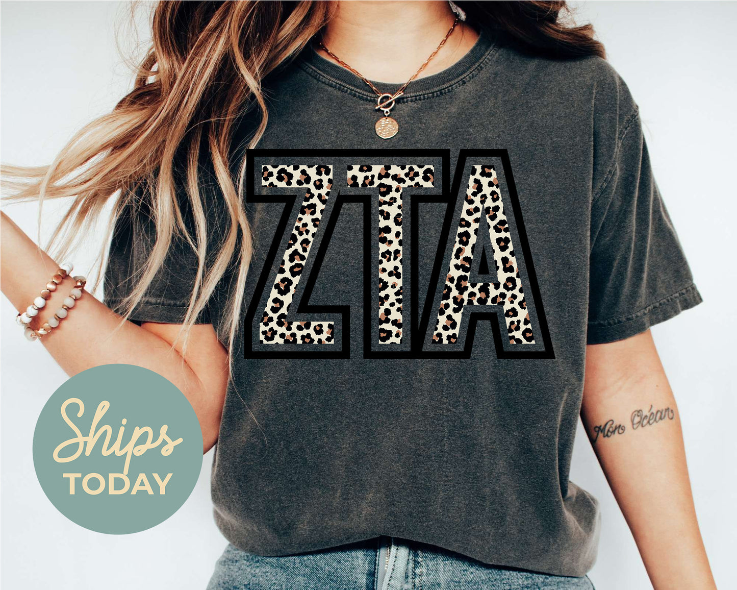 Zeta Tau Alpha Safari Style Letters Sorority T-shirt _ 30460g