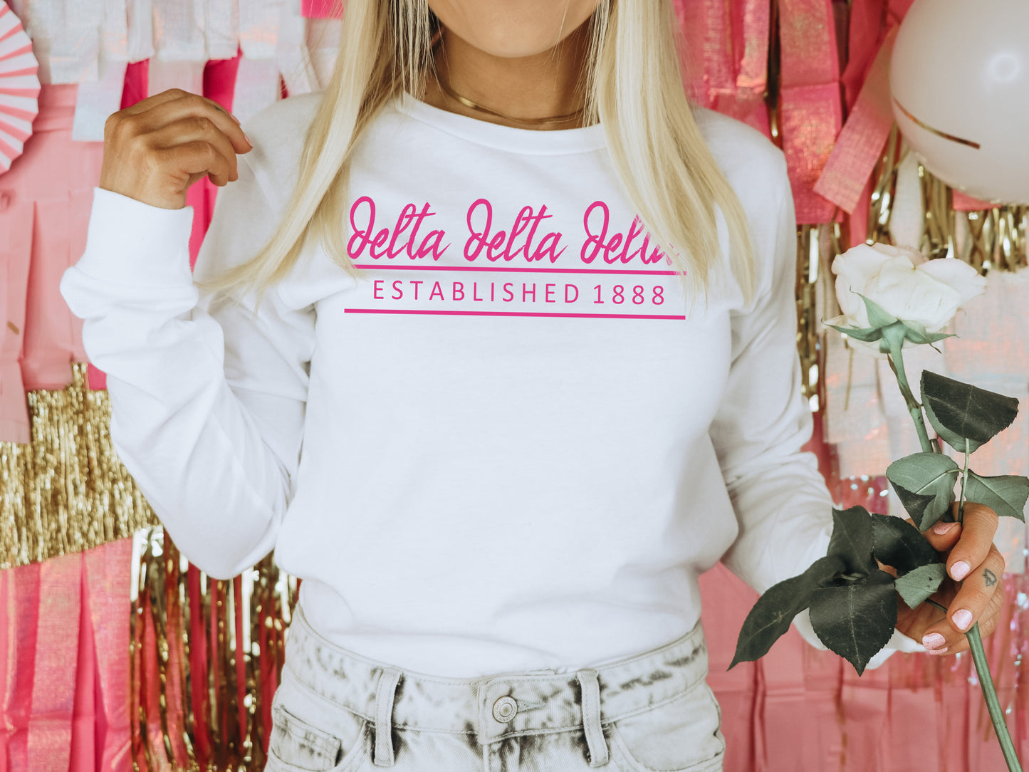 Delta Delta Delta All Pink Sorority Long Sleeve T-shirt _ 762g
