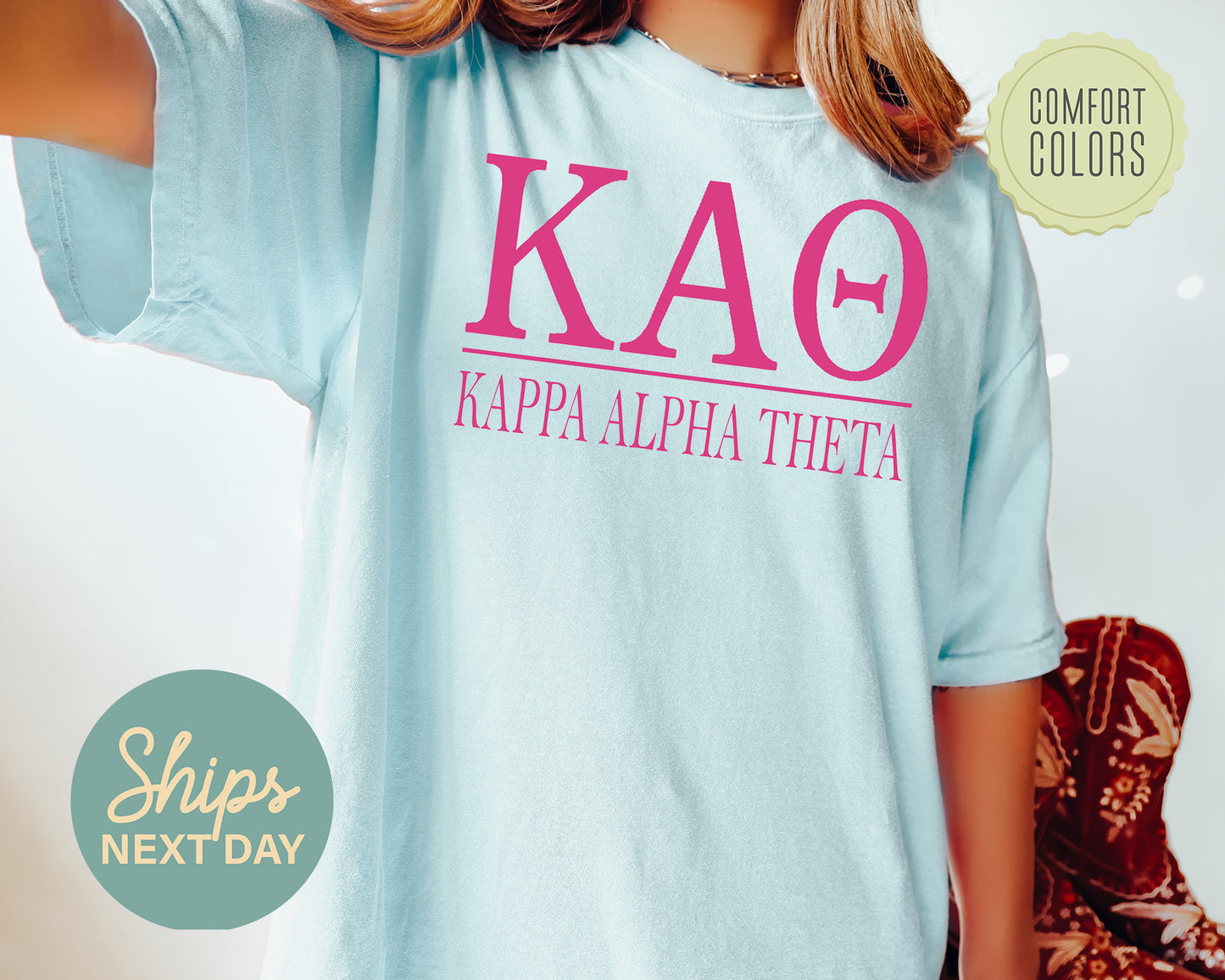 Kappa Alpha Theta Loud Letters Comfort Colors Sorority T-shirt _ 481g