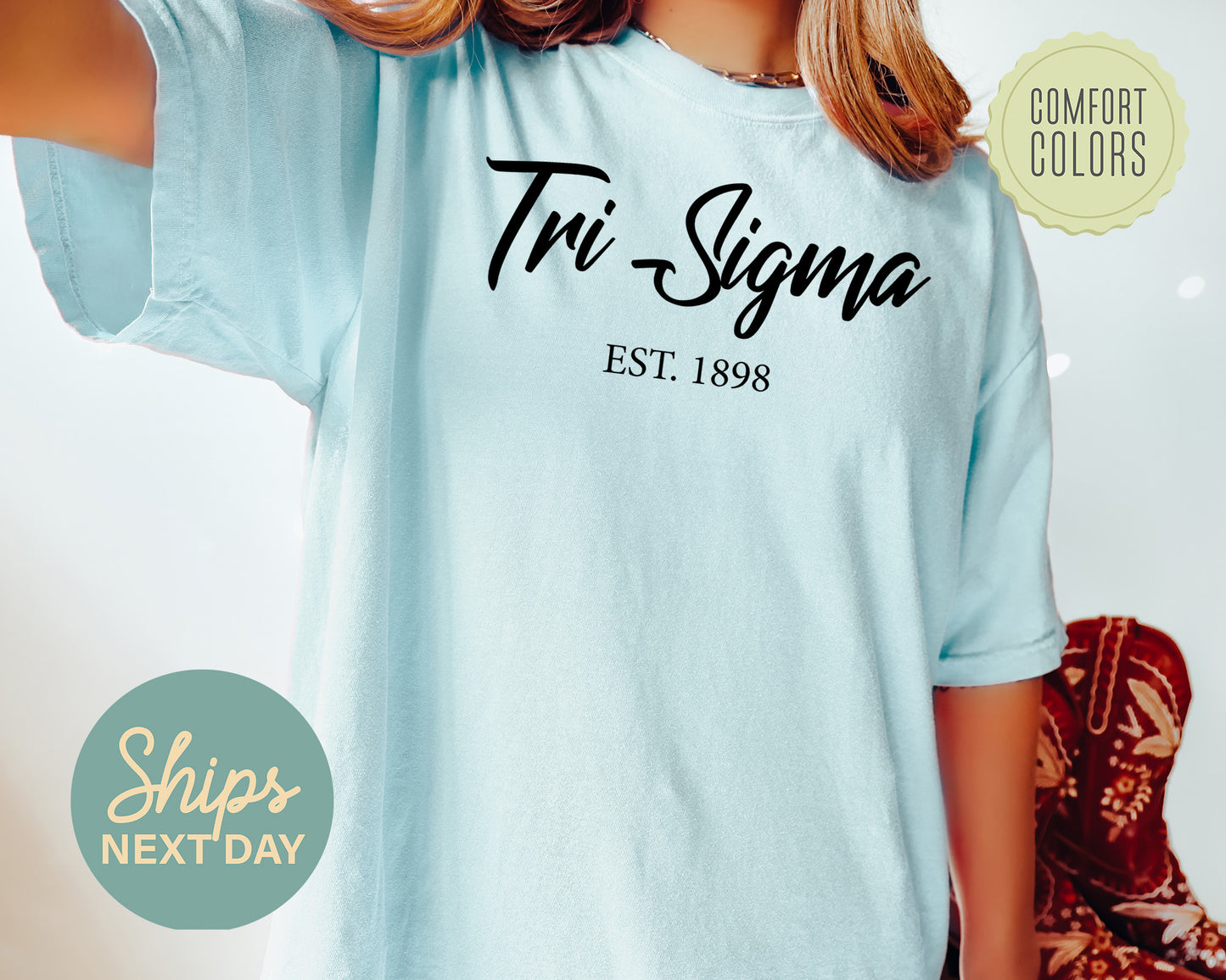 Sigma Sigma Sigma Black Flowy Comfort Colors Sorority T-shirt _ 100g