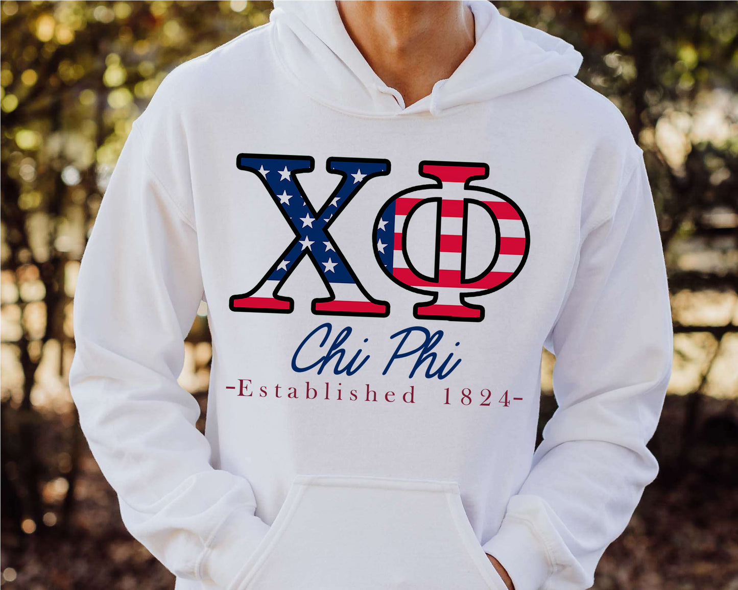Chi Phi American Flag Letters Fraternity Hoodie _ 1160g