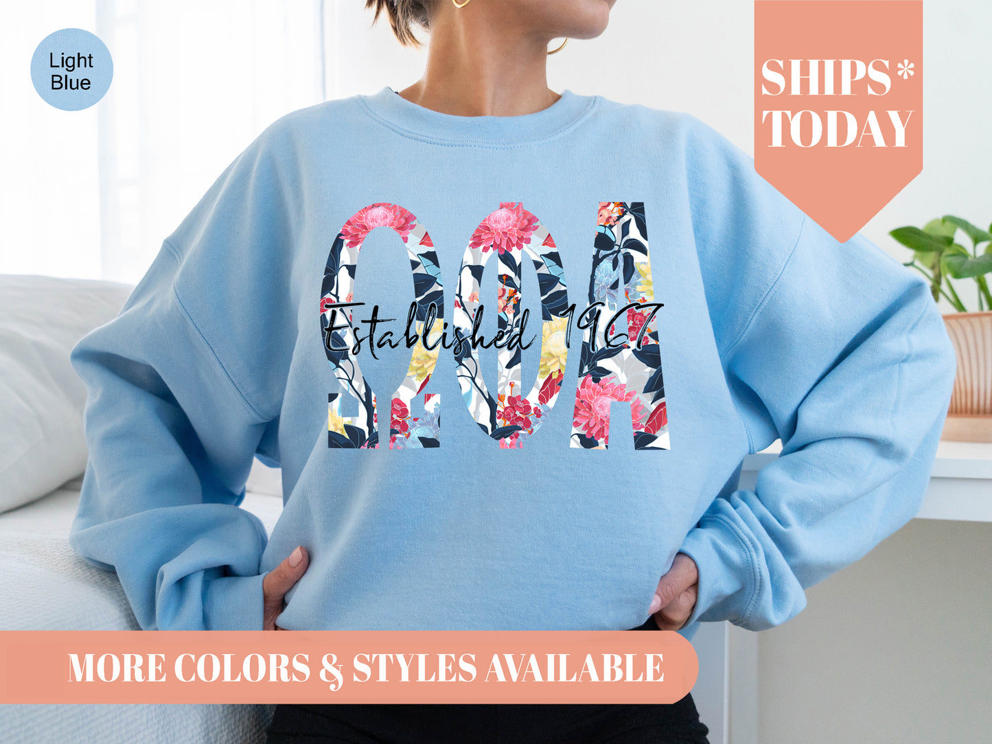 Omega Phi Alpha Floral Block Sorority Sweatshirt _ 3517g
