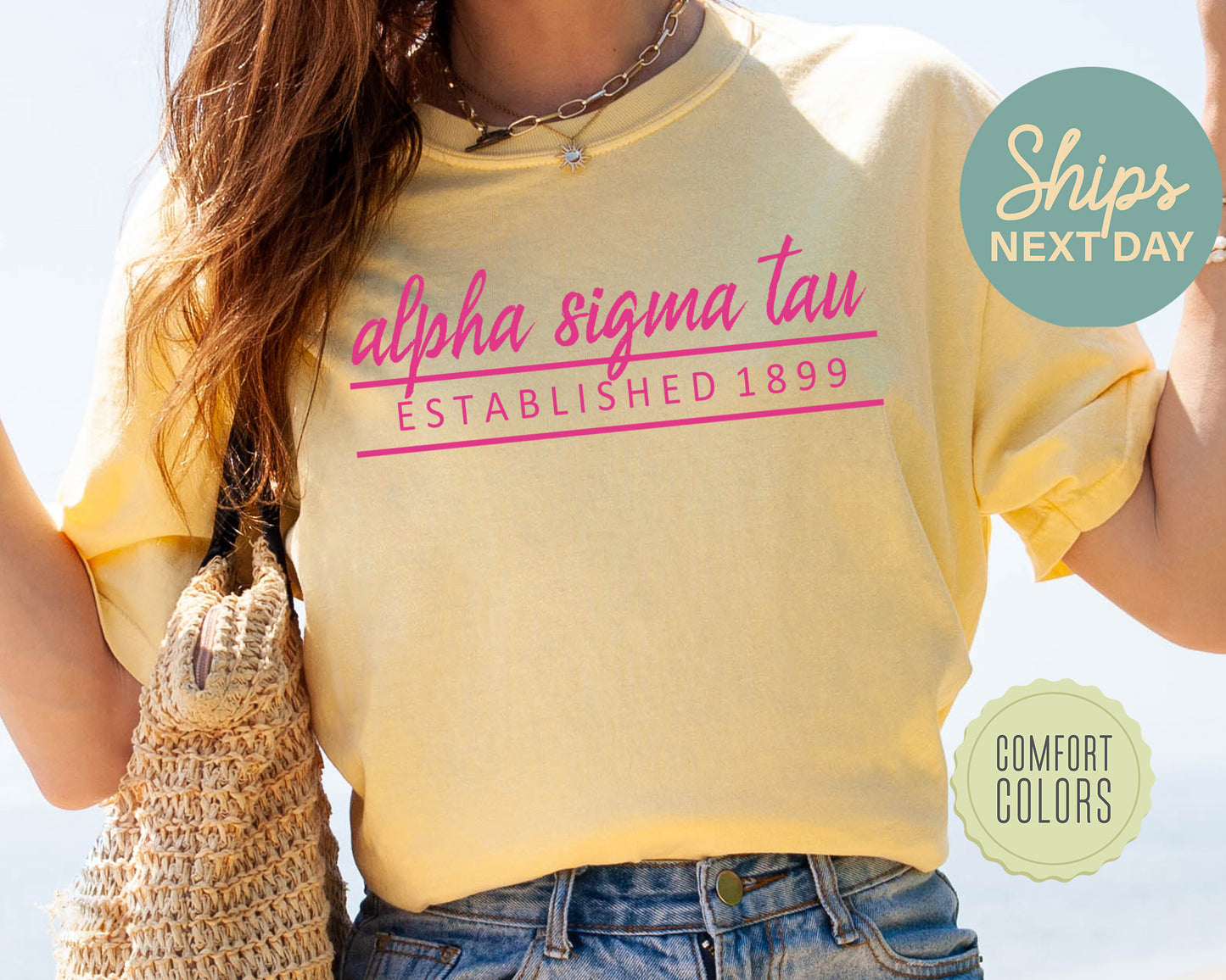 Alpha Sigma Tau All Pink Comfort Colors Sorority T-shirt _ 759g