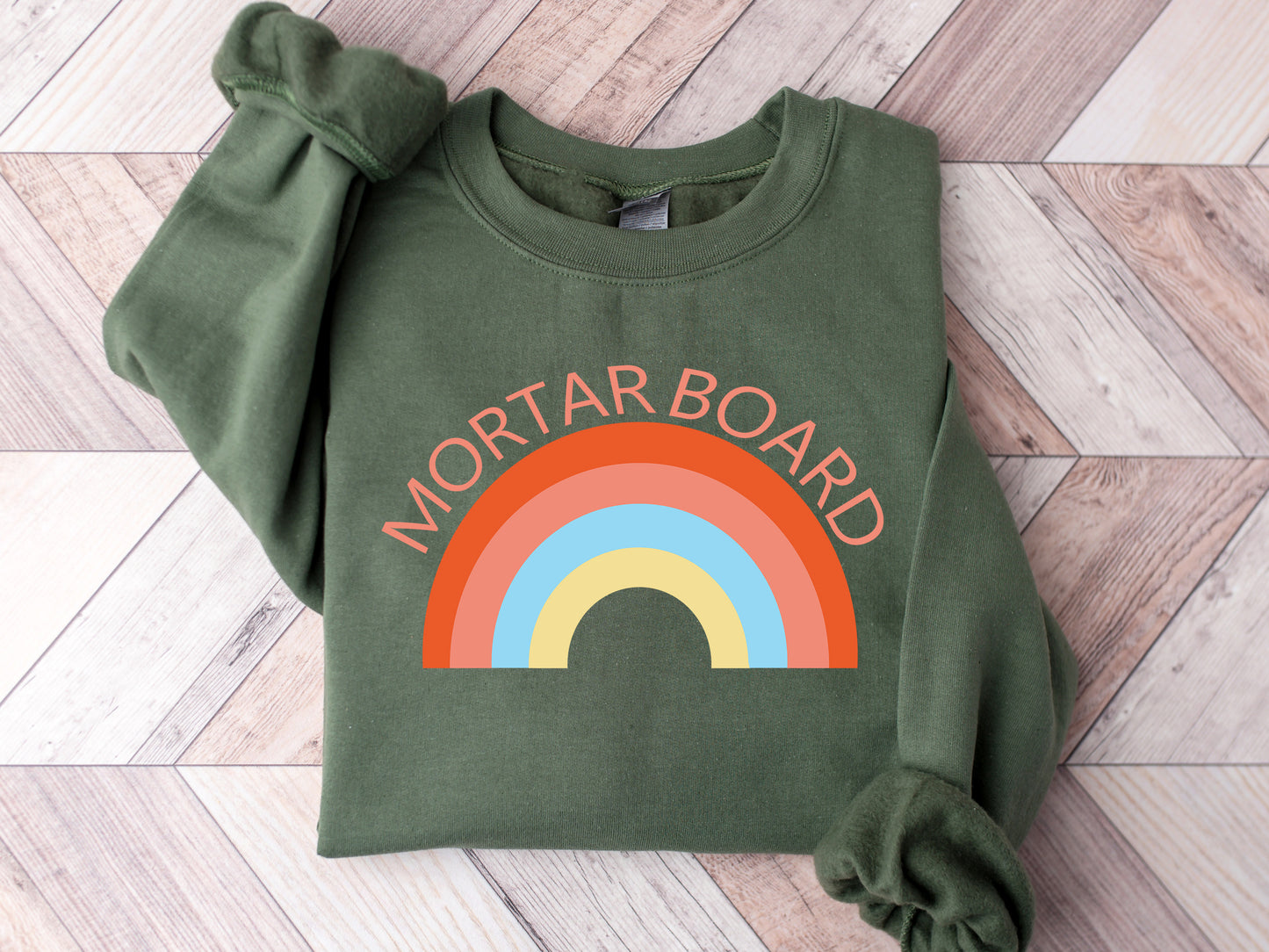 Mortar Board Colorful Rainbow Sorority Sweatshirt _ 3460g