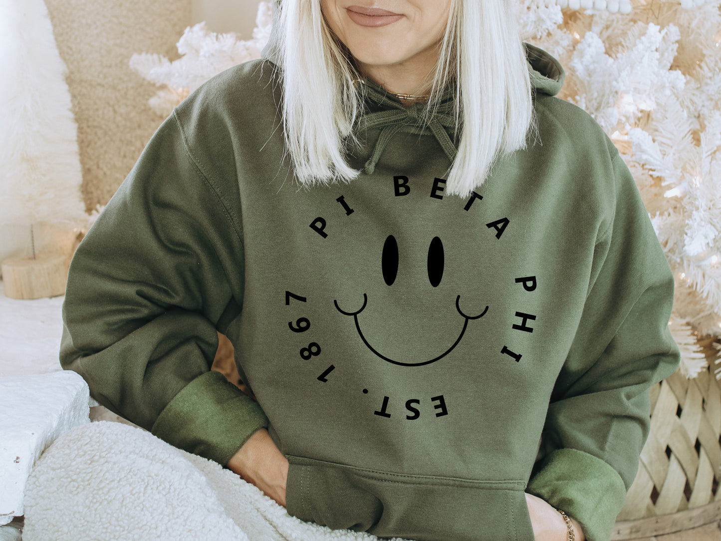 Pi Beta Phi Smiley Face Halo Sorority Hoodie _ 2519g