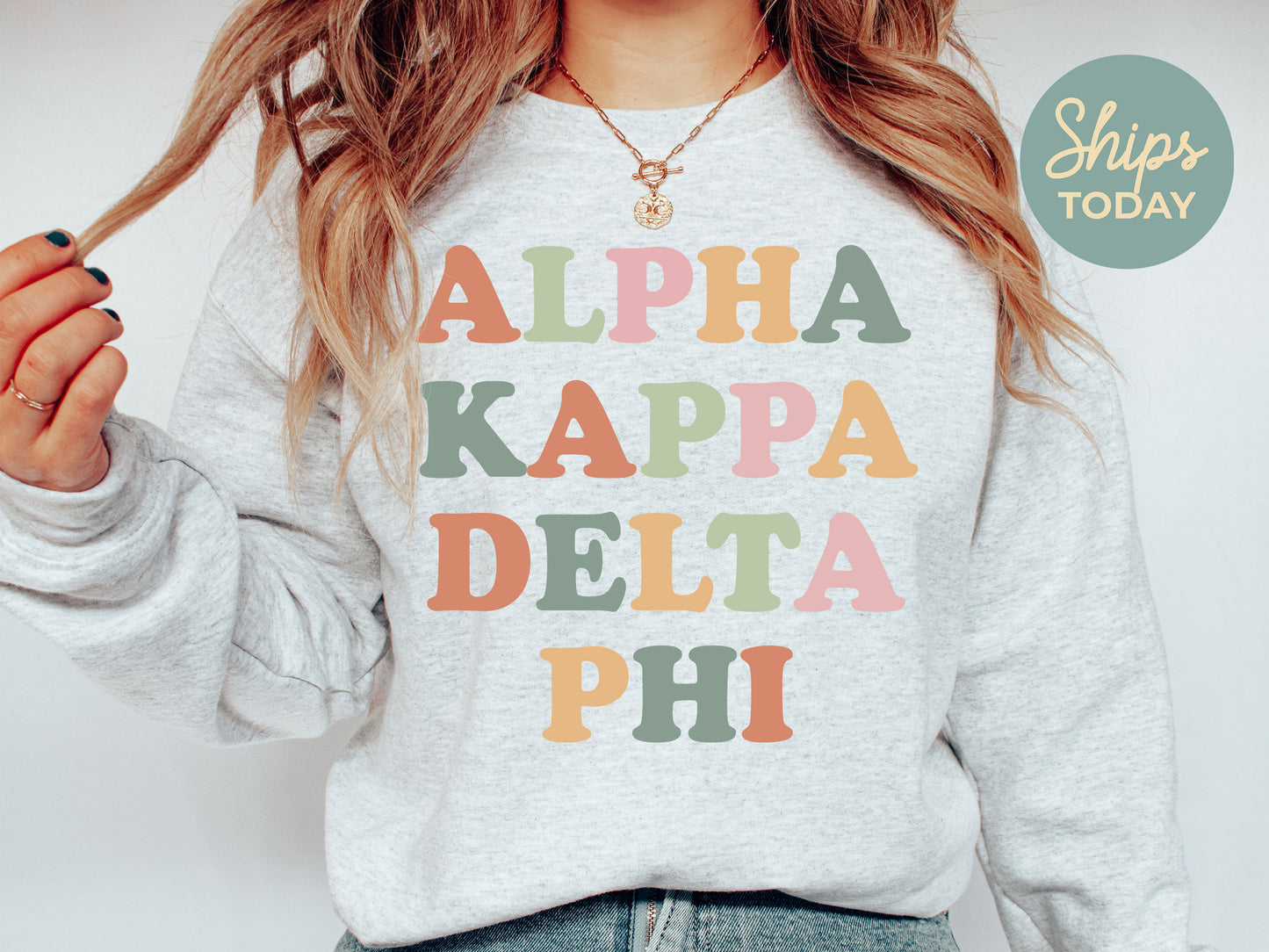 Alpha Kappa Delta Phi Bright and Colorful Sorority Sweatshirt _ 3467g