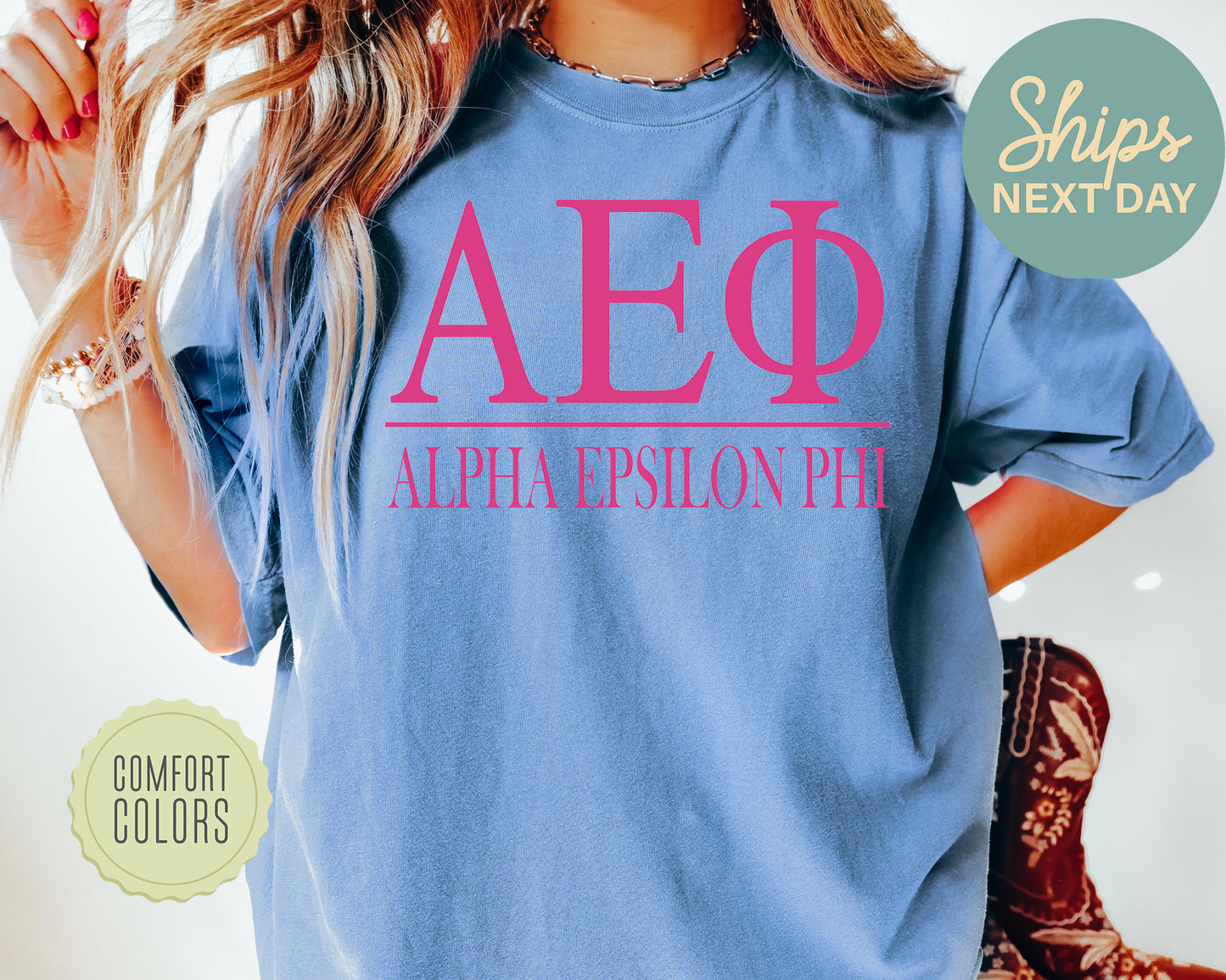 Alpha Epsilon Phi Loud Letters Comfort Colors Sorority T-shirt _ 468g