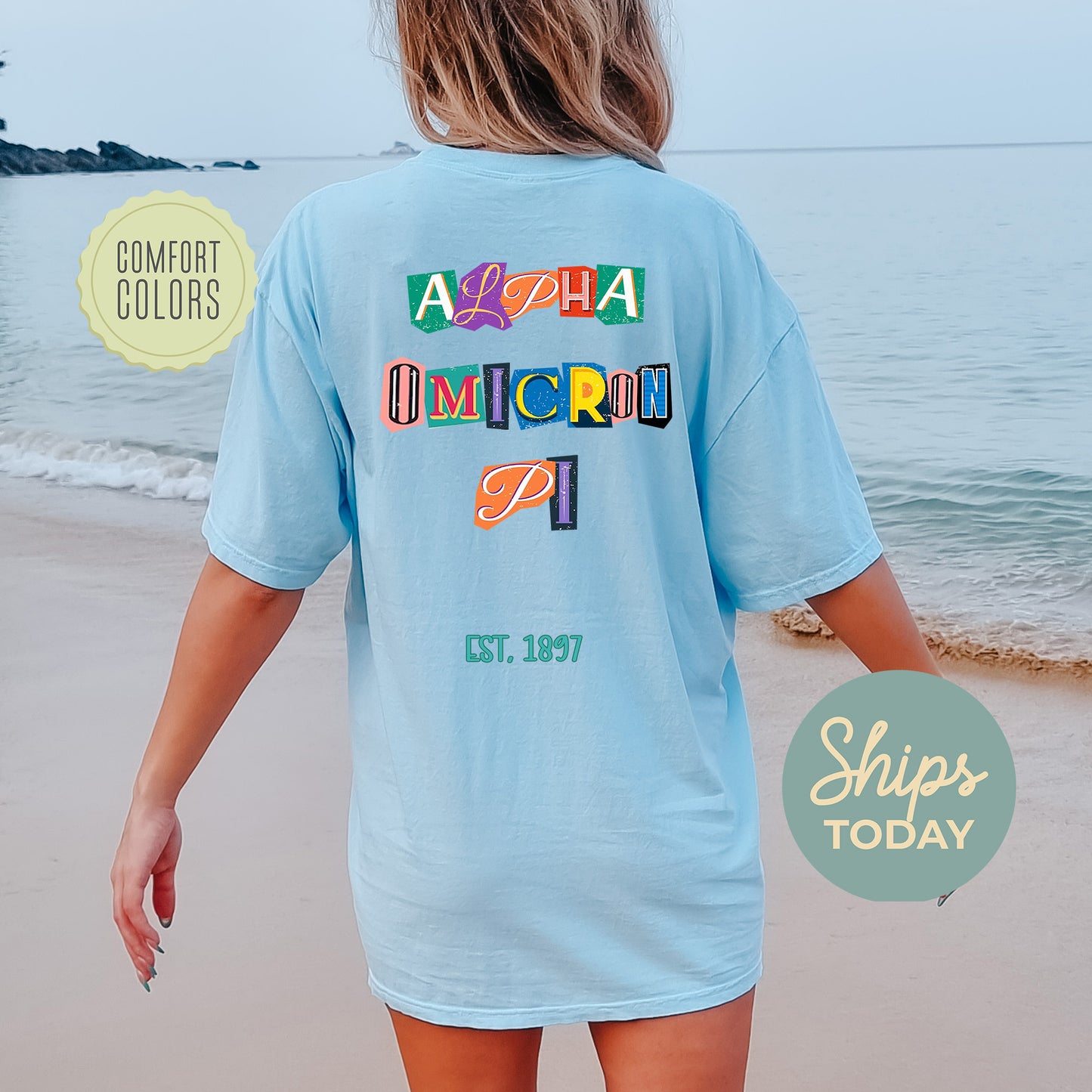 Alpha Omicron Pi Letter Cuts Comfort Colors Sorority T-shirt _ 35891g