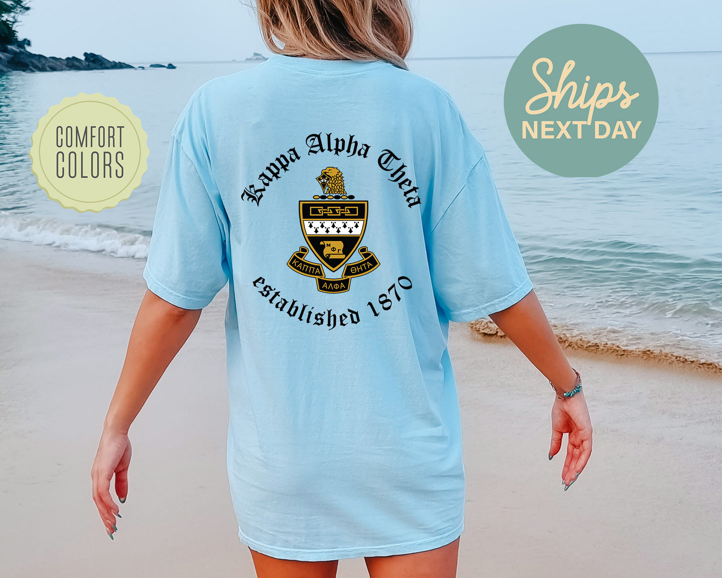Kappa Alpha Theta Old English Crest Comfort Colors Sorority T-shirt _ 32935g