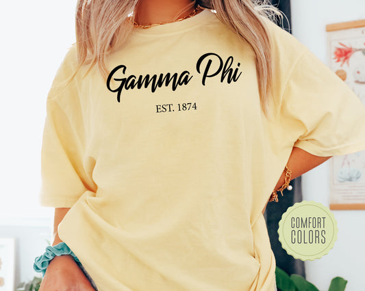 Gamma Phi Beta Black Flowy Comfort Colors Sorority T-shirt _ 91g