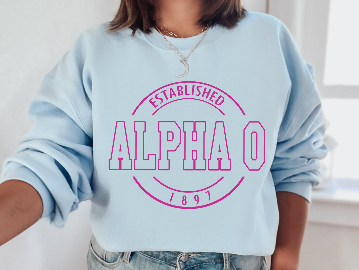 Alpha Omicron Pi Pink Stamp Sorority Sweatshirt _ 55g