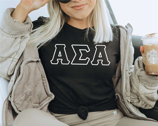 Alpha Sigma Alpha White Letter Outline Sorority T-shirt _ 30797g