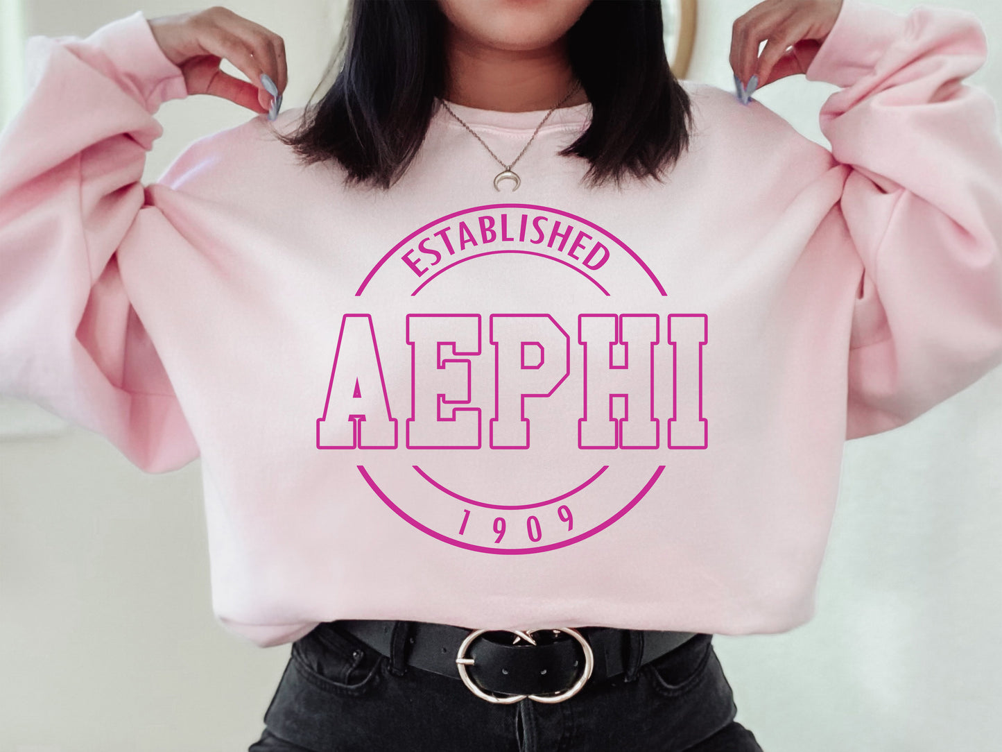 Alpha Epsilon Phi Pink Stamp Sorority Sweatshirt _ 53g
