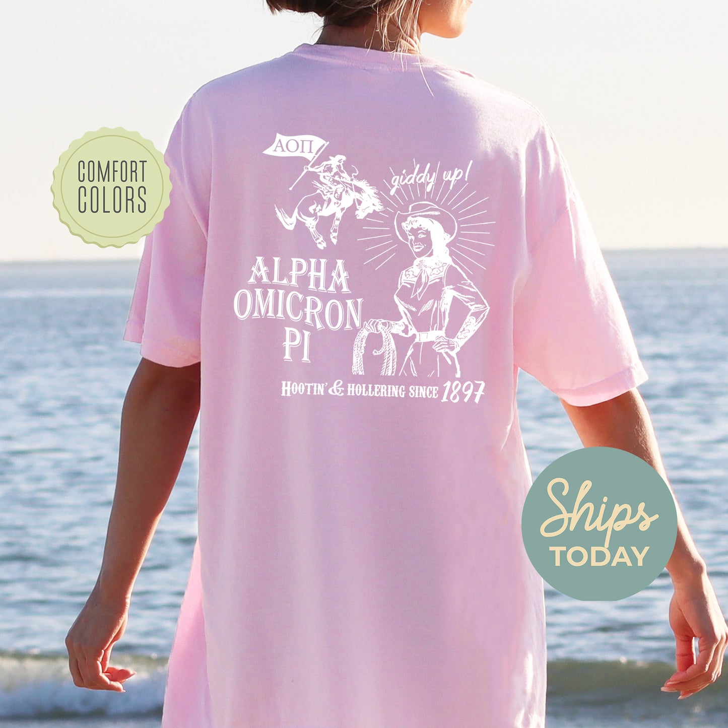 Alpha Omicron Pi Howdy Cowgirl Comfort Colors Sorority T-shirt _ 35363g