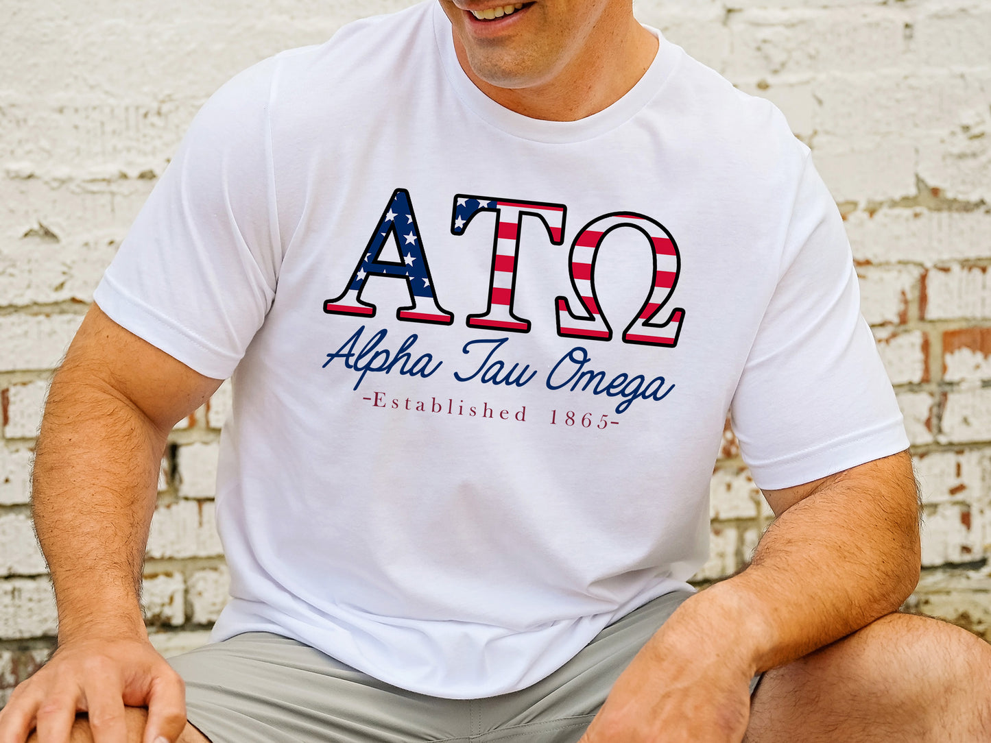 Alpha Tau Omega American Flag Letters Fraternity T-shirt _ 1158g