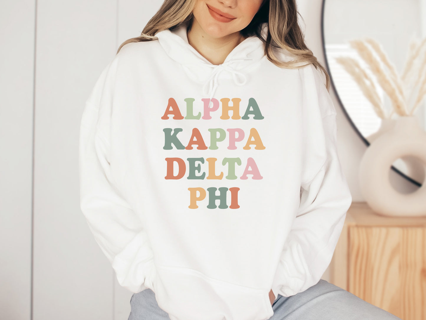 Alpha Kappa Delta Phi Bright and Colorful Sorority Hoodie _ 3467g