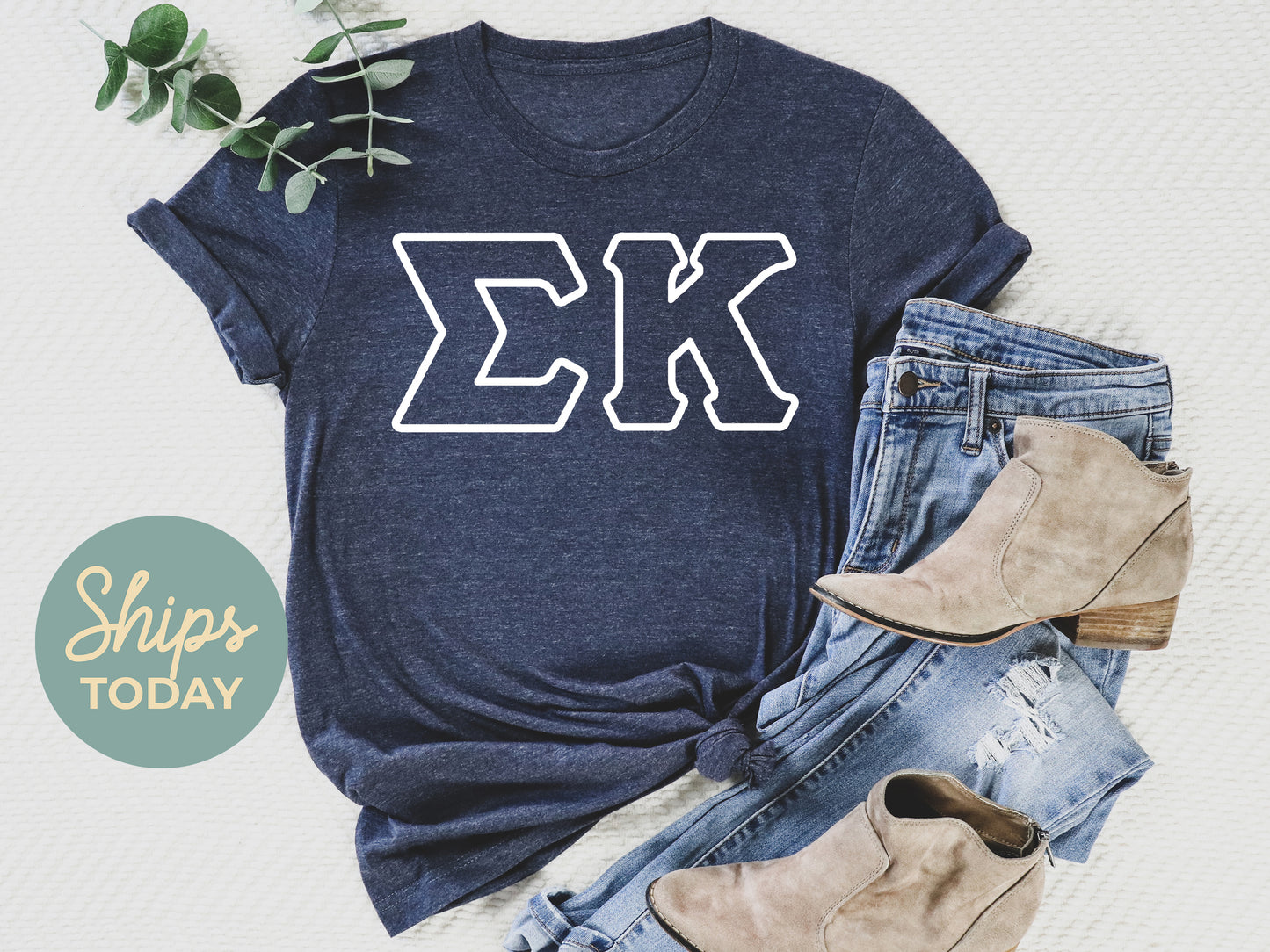 Sigma Kappa White Letter Outline Sorority T-shirt _ 30813g