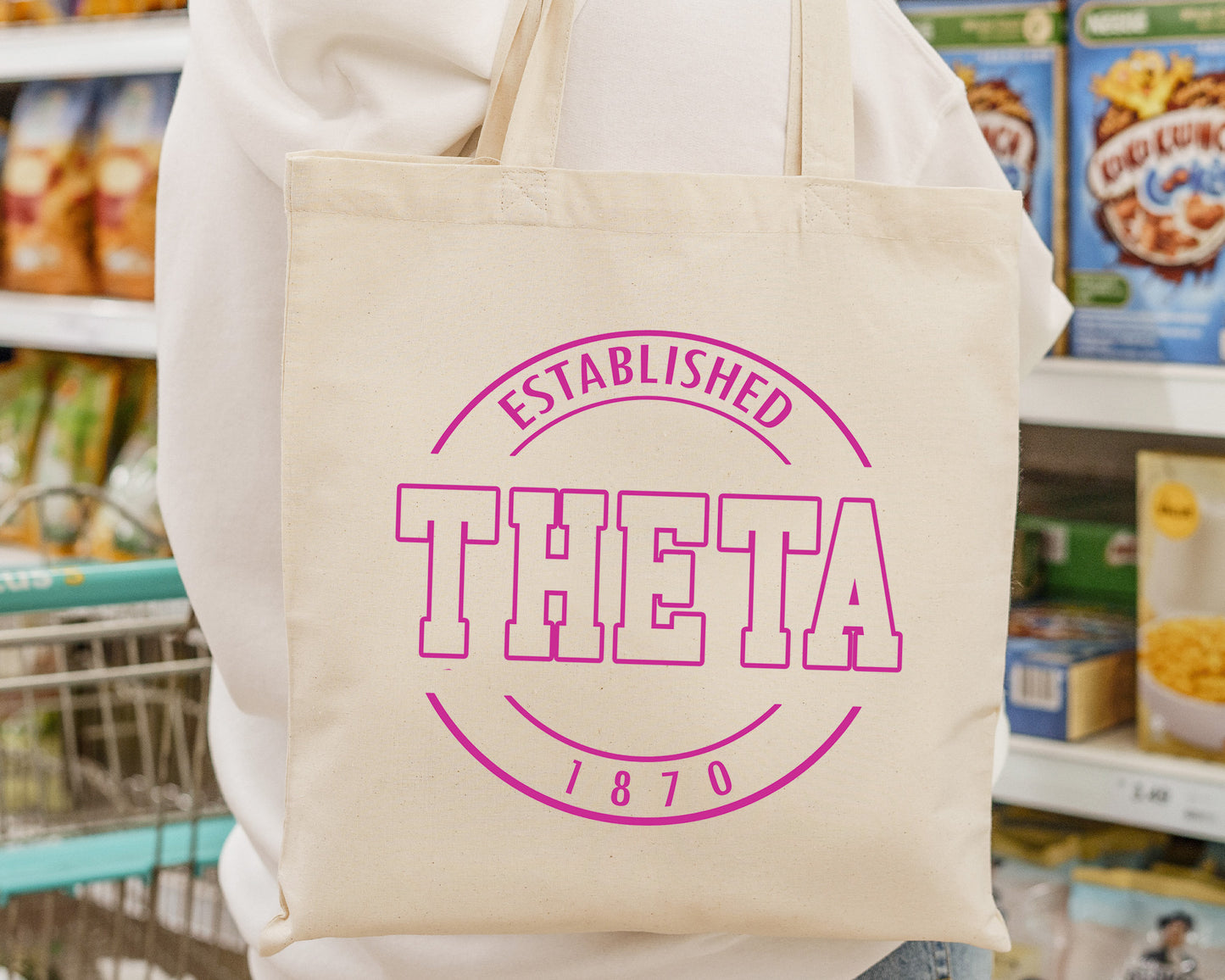 Kappa Alpha Theta Pink Stamp Sorority Tote Bag _ 34452g