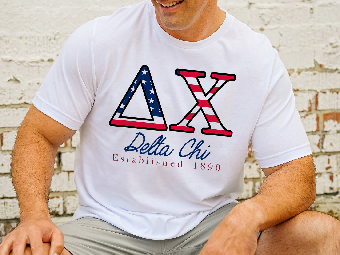 Delta Chi American Flag Letters Fraternity T-shirt _ 1161g