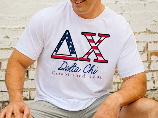 Delta Chi American Flag Letters Fraternity T-shirt _ 1161g