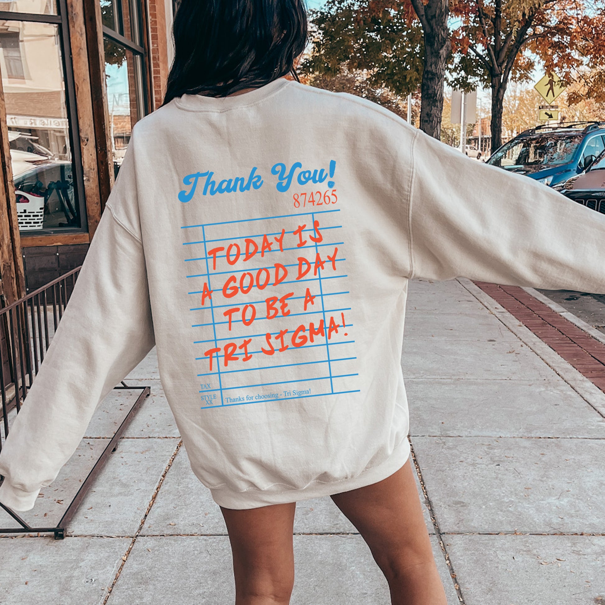 the back of a woman's shirt that says thank you, today is a