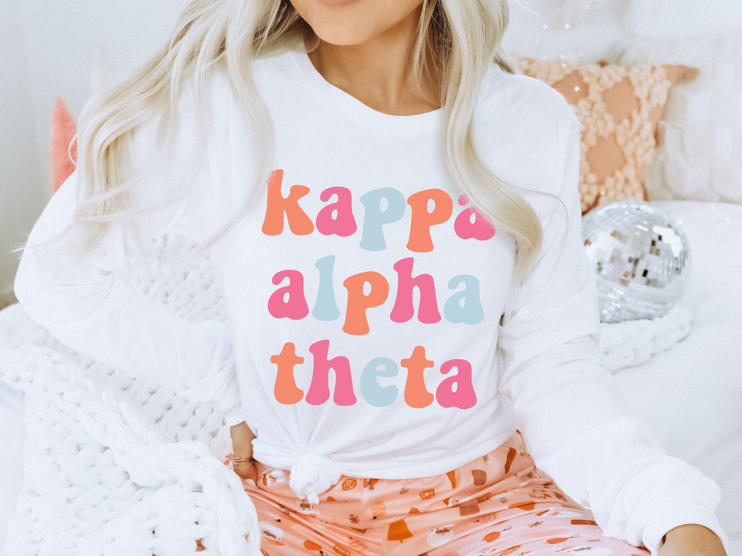 Kappa Alpha Theta Vividly Vibrant Sorority Long Sleeve T-shirt _ 3164g